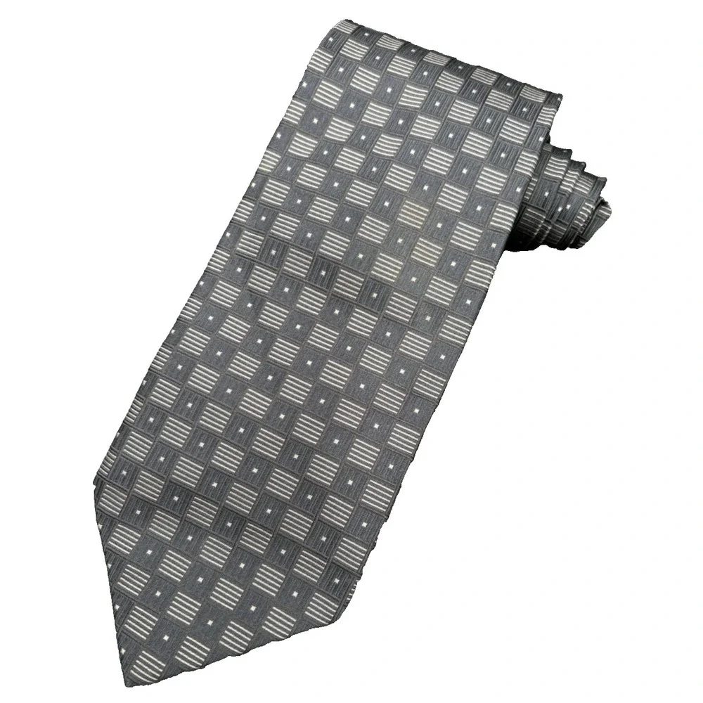 XMI Men's 100% Silk Tie Black Gray Nordstrum Geometric Hand Made in the USA EUC